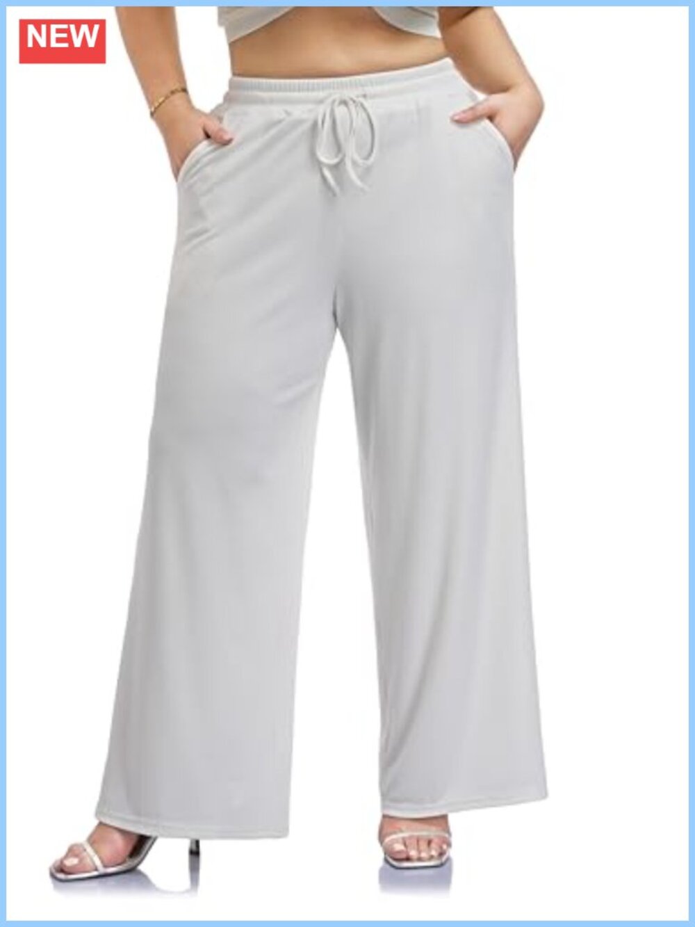 Plus Size Rib Wide Leg Palazzo Lounge Pants High Waisted Drawstring Pockets